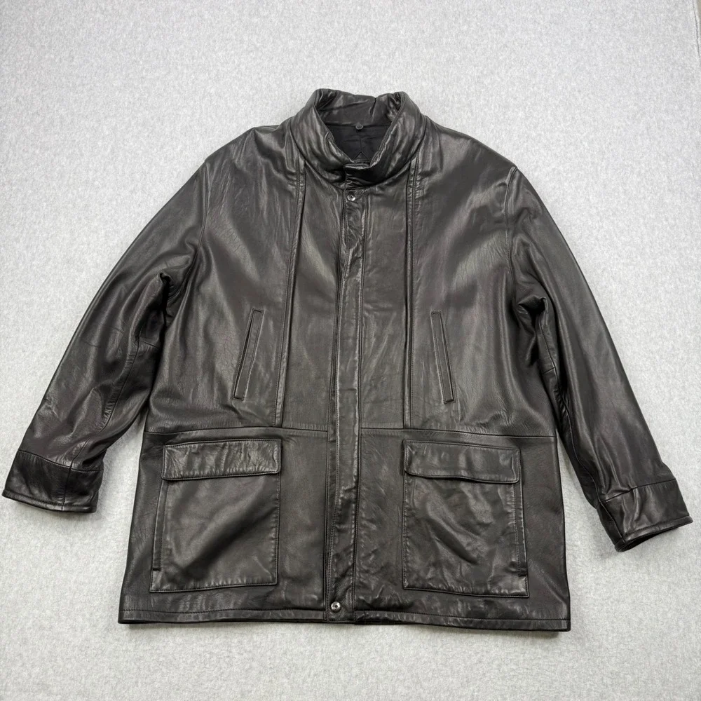 Vintage Remy Leather Jacket Men 46 Black Soft Lambskin Leather Full Zip USA